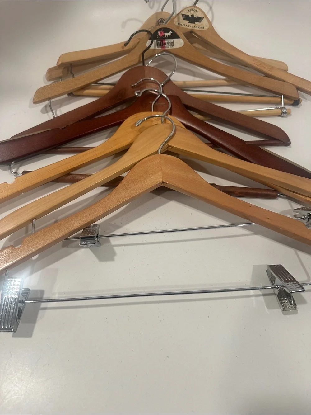 8 Mixed Wooden & Metal Clothing Hangers - Natural and Dark Wood